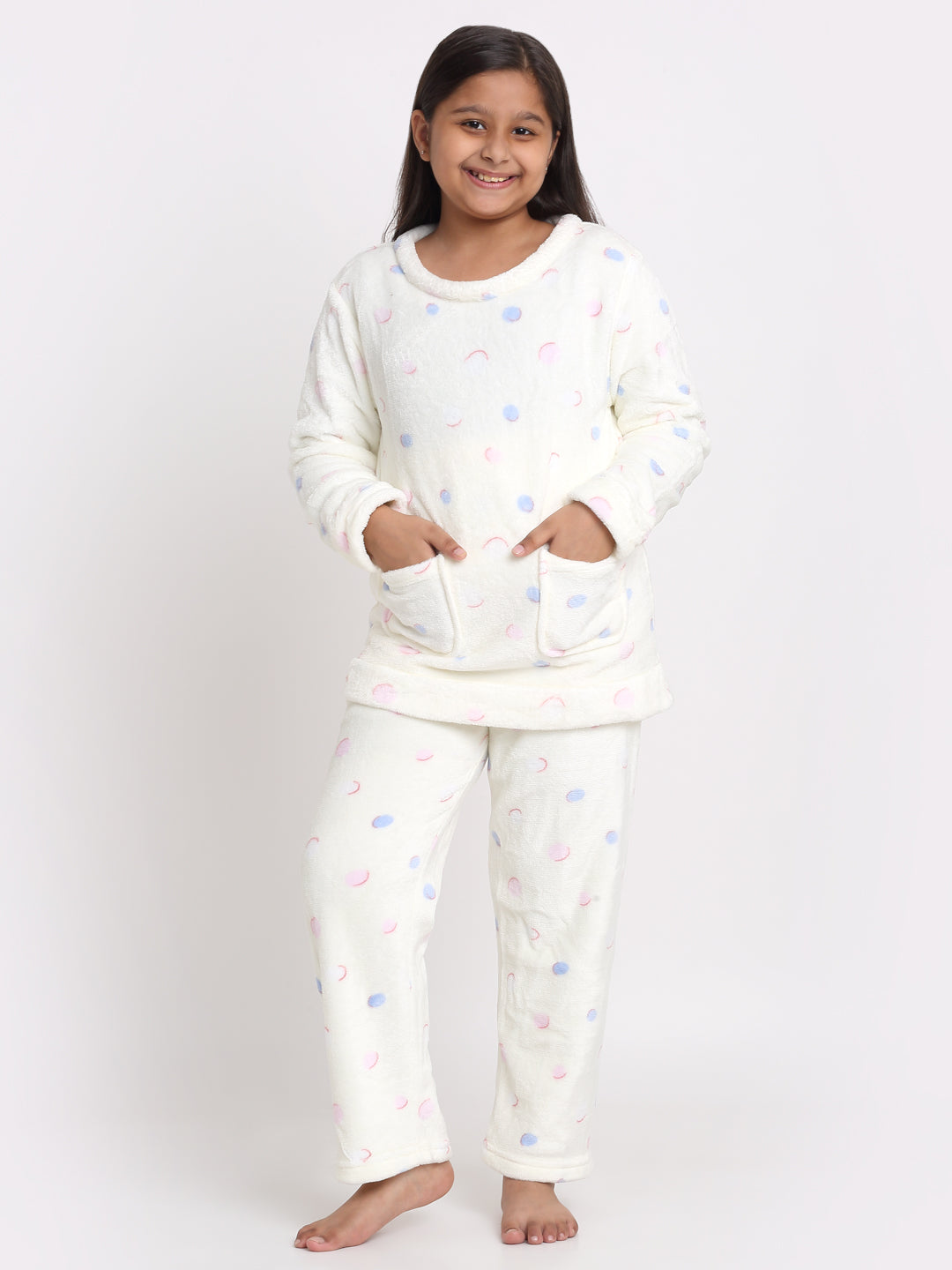 Klotthe Girls Multicolor Geometric Wool Blend Night Suit