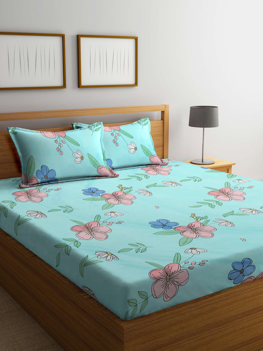 Klotthe Multicolor Floral 300 TC Cotton Blend Double Bedsheet with 2 Pillow Covers