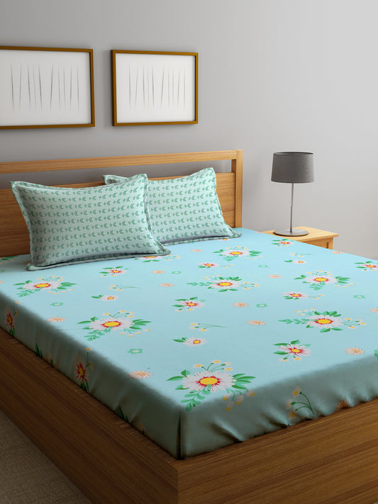 Klotthe Multicolor Floral 300 TC Cotton Blend Double Bedsheet with 2 Pillow Covers