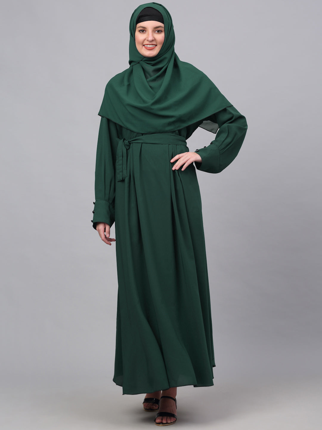 Klotthe Women Green Embellished Burqa With Scarves