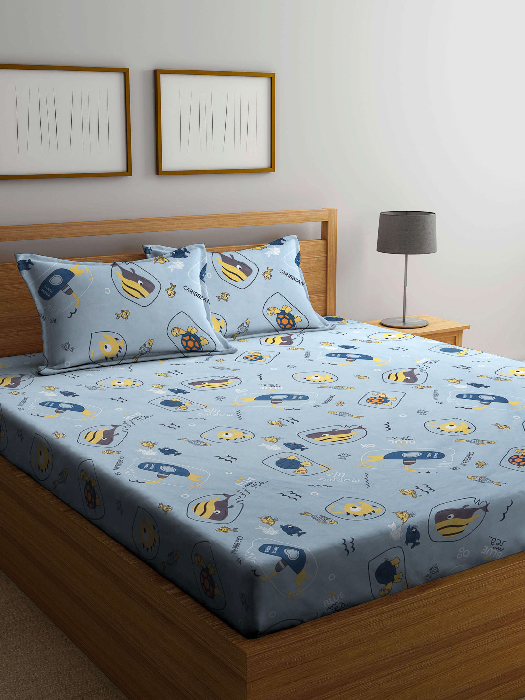 Kid's Special Cartoon Print Double Bedsheet with 2 Pillow Covers