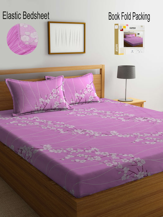 Klotthe Multicolor Floral 400 TC Pure Cotton Fitted Double Bedsheet Set in Book Fold Packing