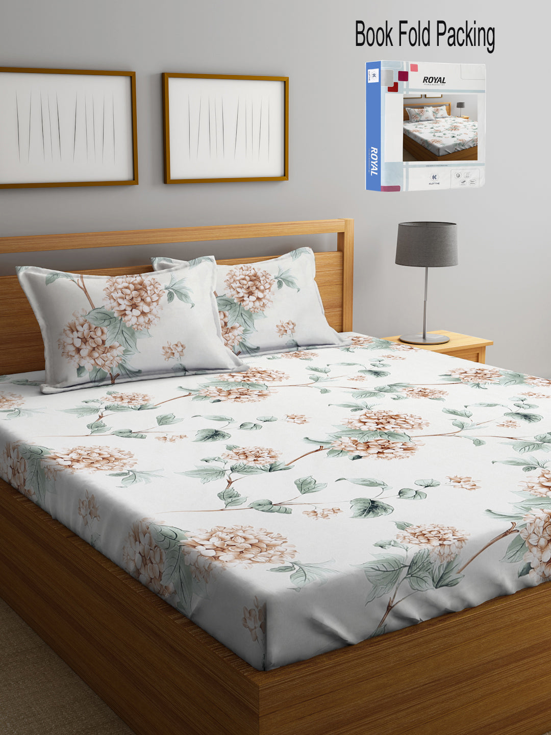 Klotthe Multi Floral 300 TC Cotton Blend Double Bed Sheet with 2 Pillow Covers in Book Fold Packing