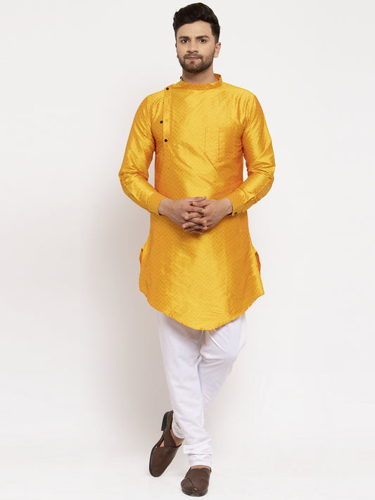 KLOTTHE Yellow Cotton Silk Woven Design Kurtas