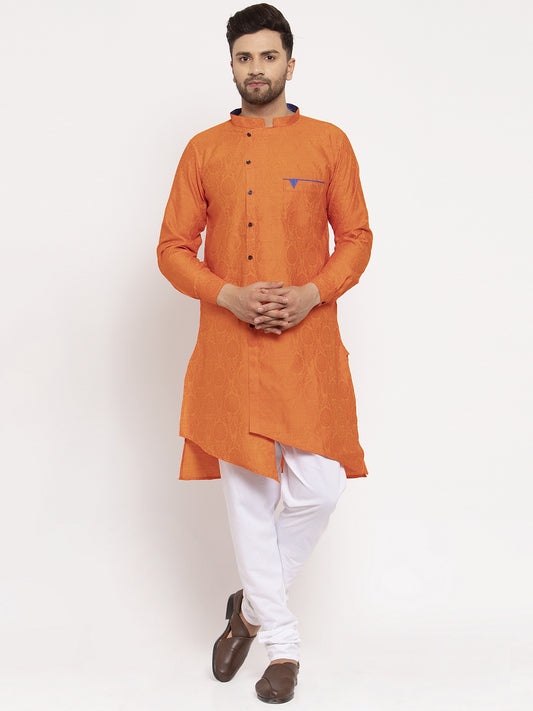 KLOTTHE Orange Cotton Silk Woven Design Kurtas