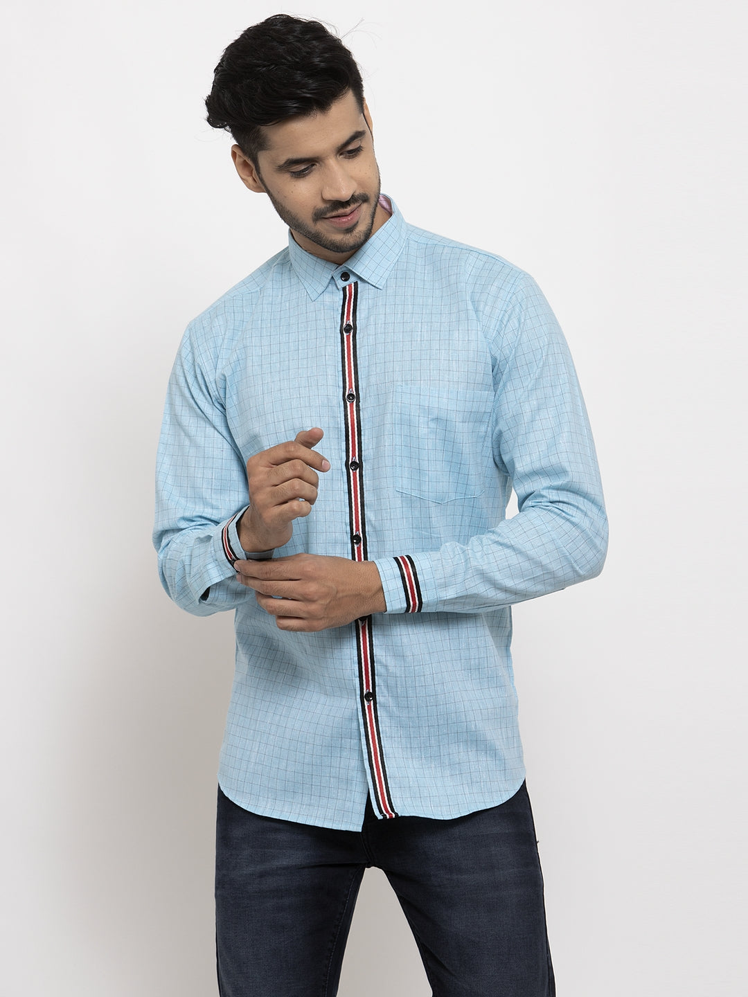 KLOTTHE Blue Cotton Checked Shirts