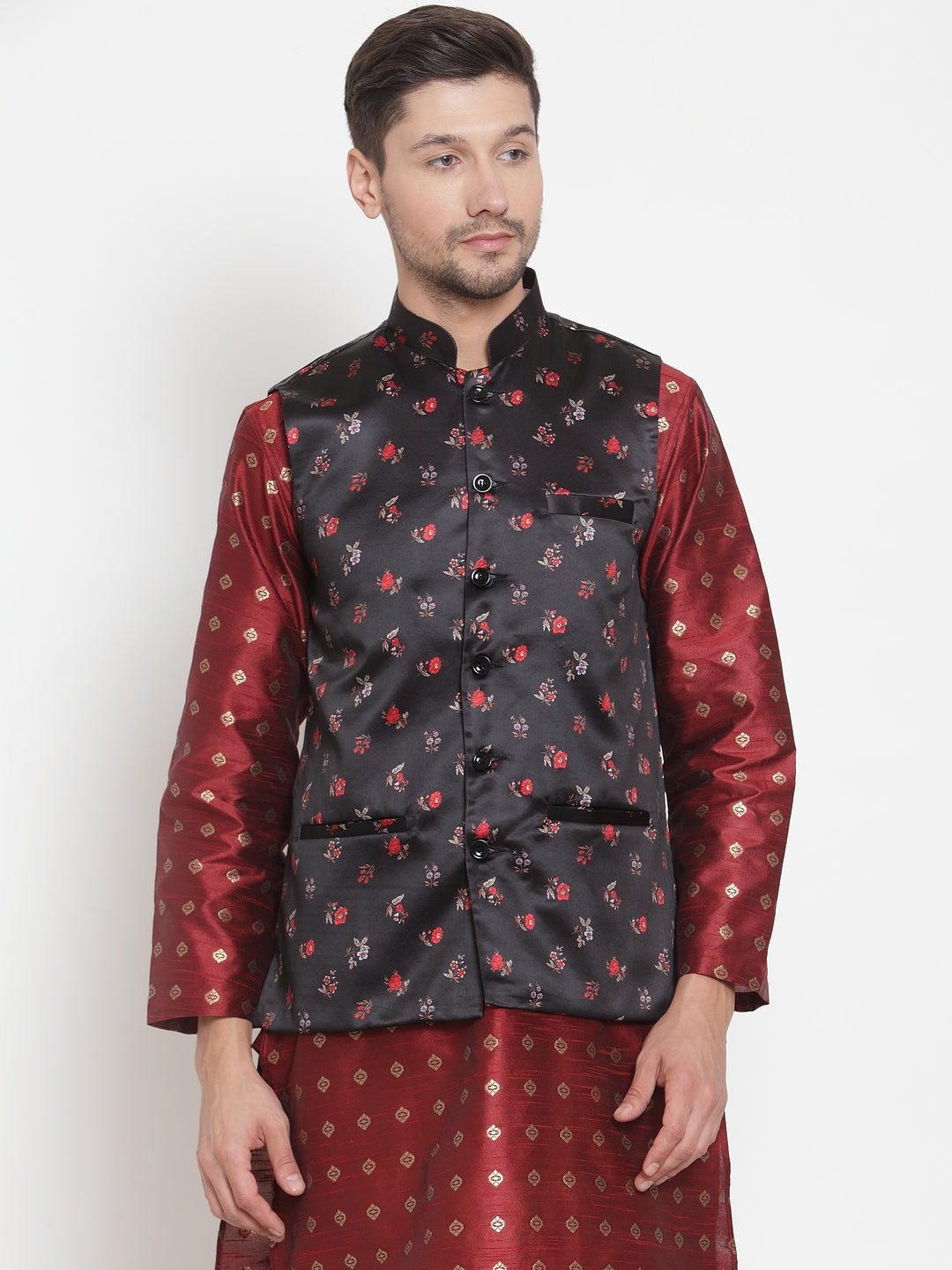 Black Polyrayon Party Nehru Jackets