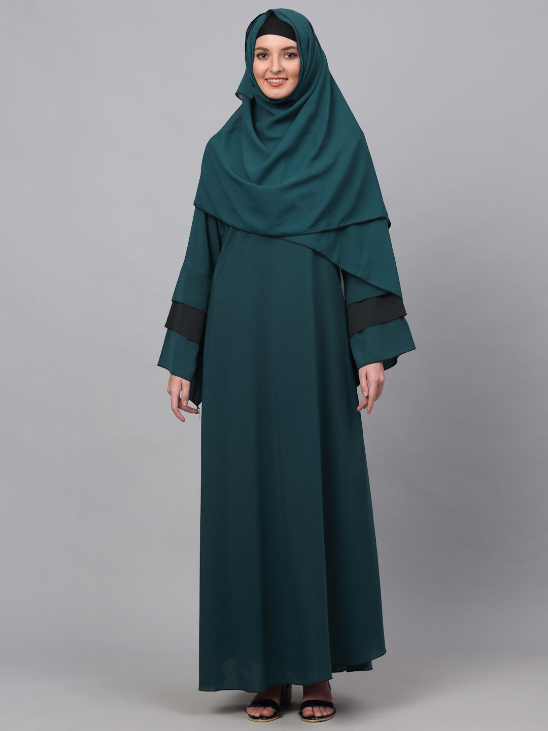 Klotthe Women Turq Embellished Burqa With Scarves