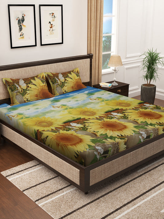 Klotthe Multicolor Floral 300 TC Cotton Blend King Size Double Bedsheet with 2 Pillow covers