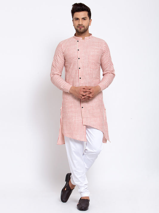 KLOTTHE Red Cotton Striped Kurta