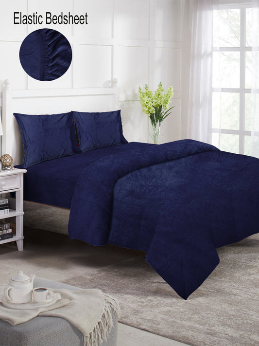 Klotthe Blue Solid Woolen Mild Winter Double King Bedding Set
