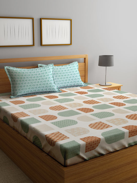 Klotthe Multicolor Geometric 300 TC Cotton Blend Double Bedsheet with 2 Pillow Covers