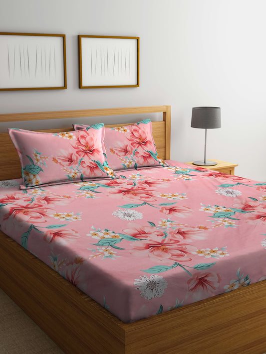 Klotthe Multicolor Floral 300 TC Cotton Blend Double Bedsheet with 2 Pillow Covers