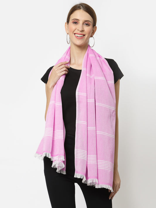 Klotthe Women Pink Striped Cotton Stole