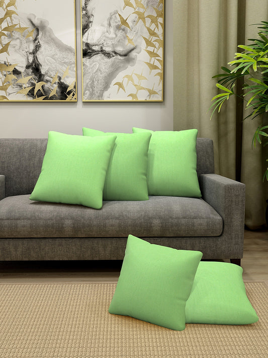 KLOTTHE Set of Five ParrotGreen Poly Cotton Cushion Covers With Microfibre Fillers (40X40 cm)