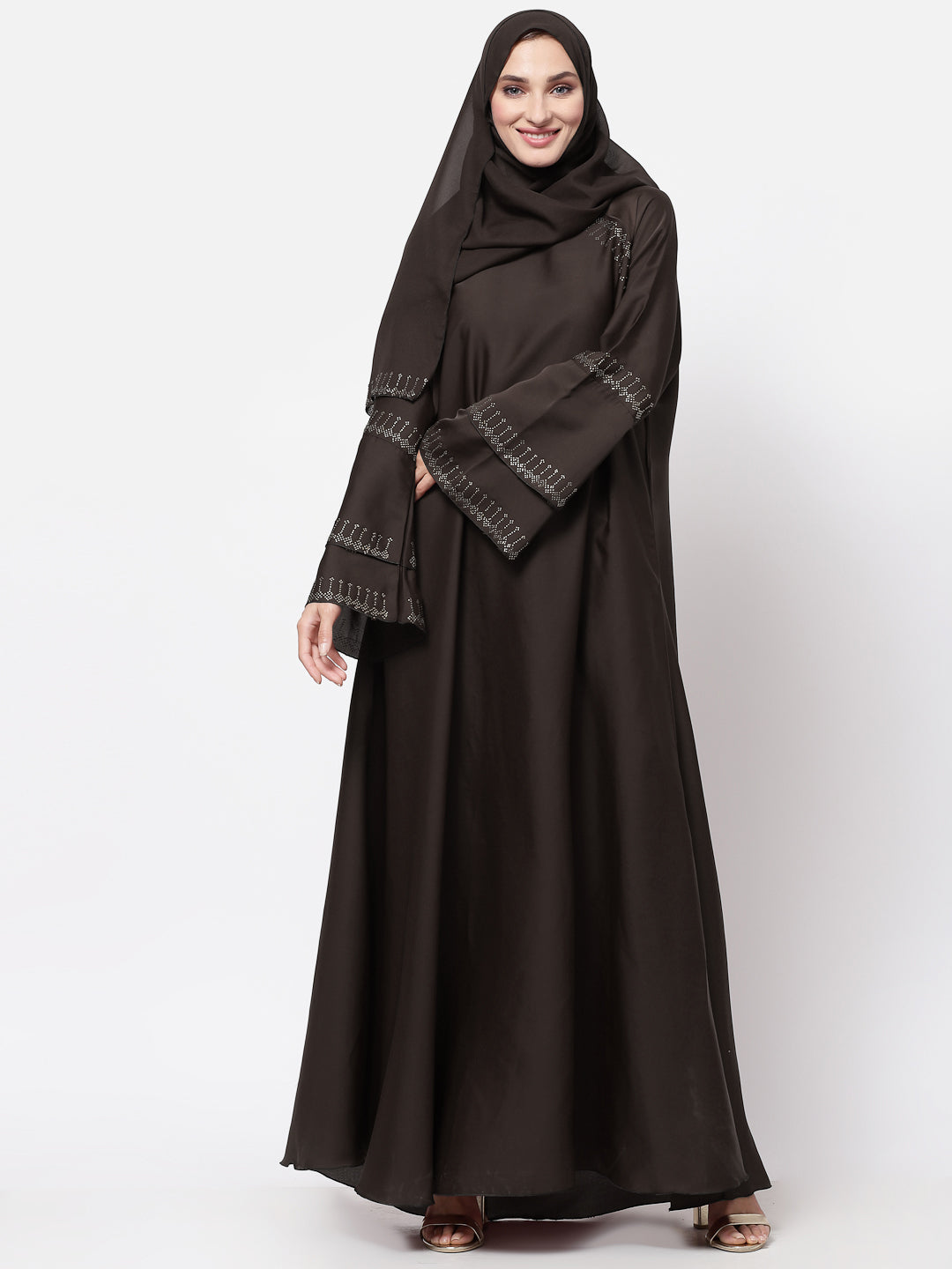 Klotthe Women Brown Embellished Burqa With Scarves – KLOTTHE®