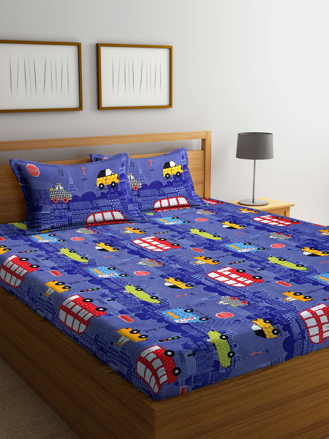 Kid's Special Cartoon Print Double Bedsheet with 2 Pillow Covers