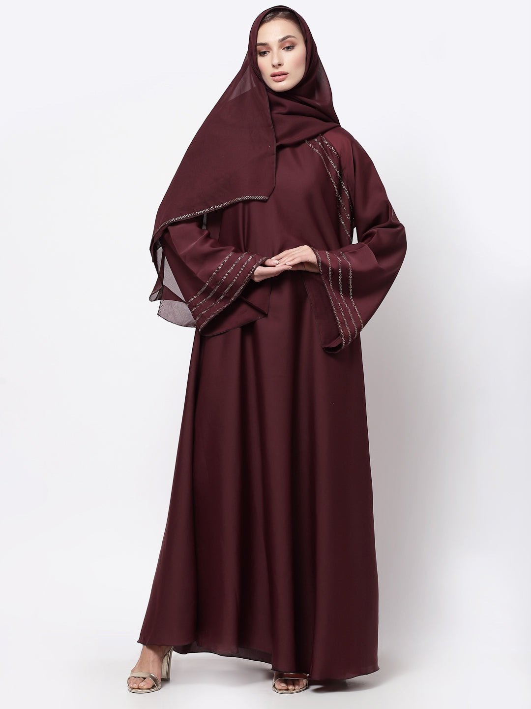 Klotthe Women Maroon Embellished Burqa With Scarves