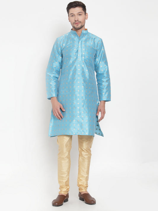 Blue Cotton Silk Floral Party Kurtas