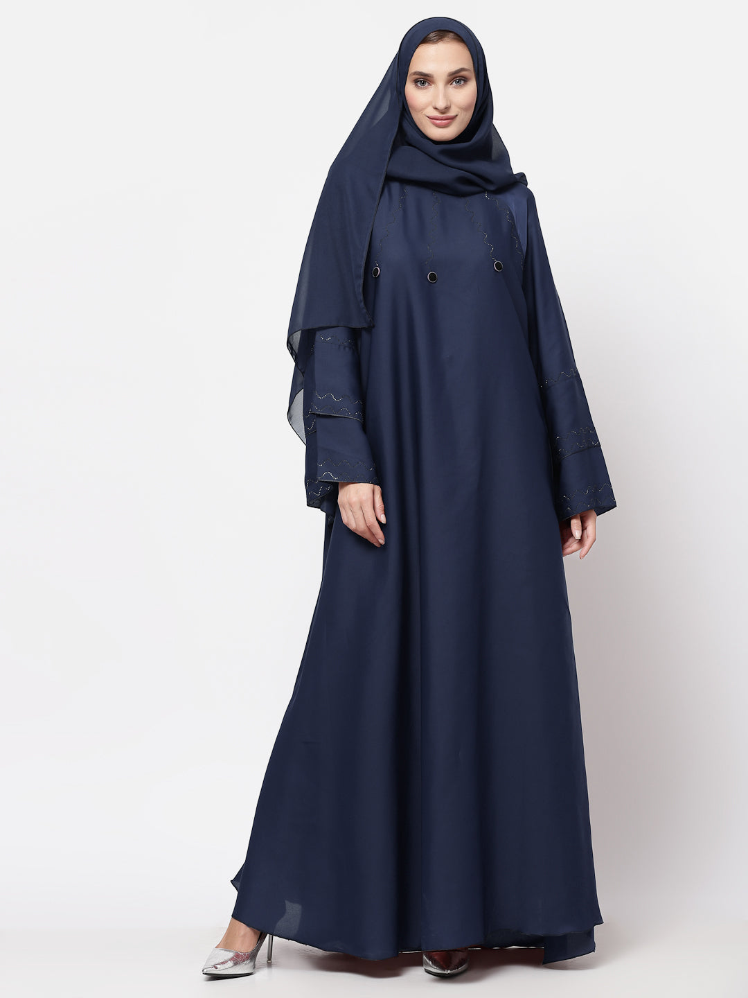 Klotthe Women Blue Embellished Burqa With Scarves