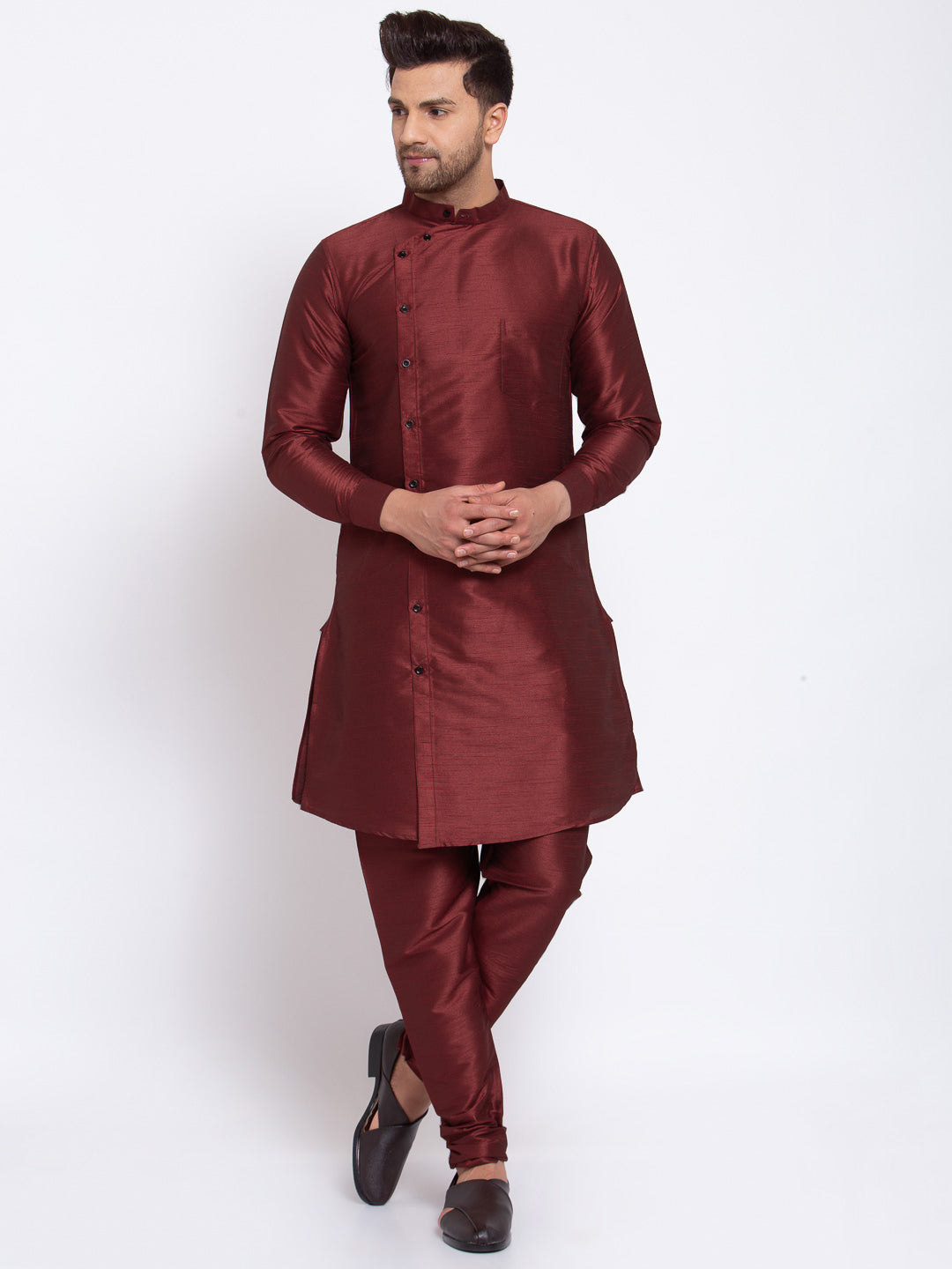 KLOTTHE Maroon Cotton Solid Kurta