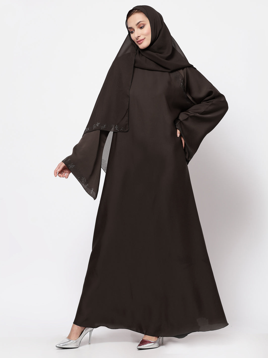 Klotthe Women Brown Embellished Burqa With Scarves