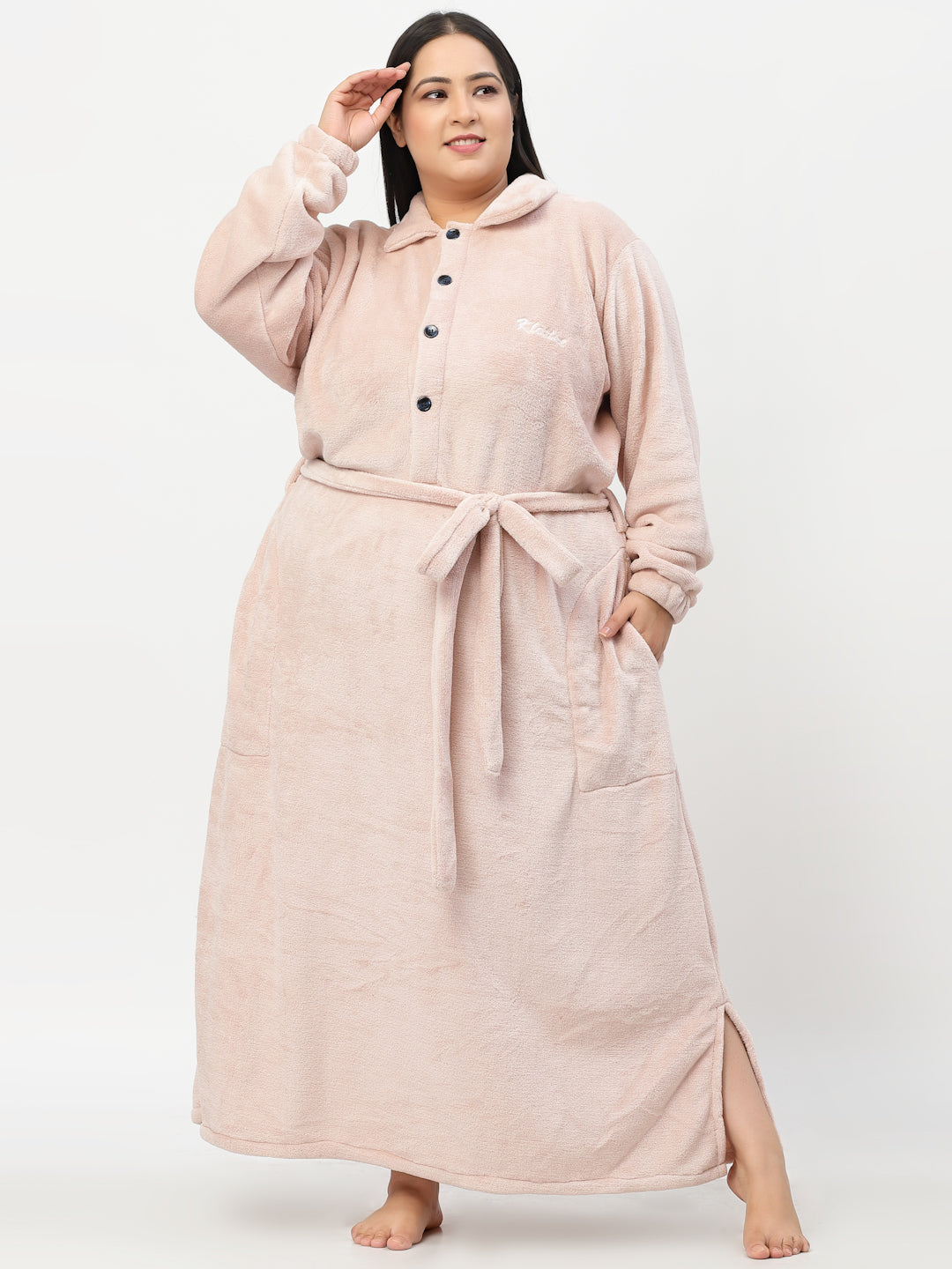 Klotthe Women Pink Solid Bath Robe With Belt