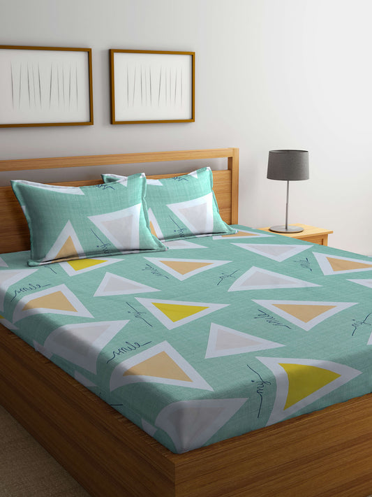 Klotthe Multi Geometric 300 TC Cotton Blend Double Bedsheet with 2 Pillow Covers