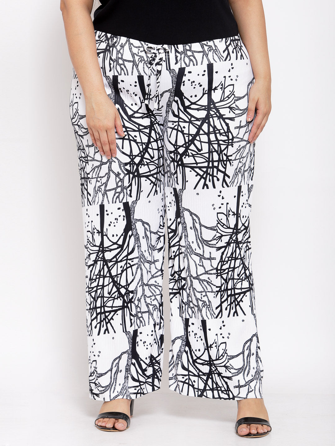 Klotthe Wide Leg White Printed Palazzo