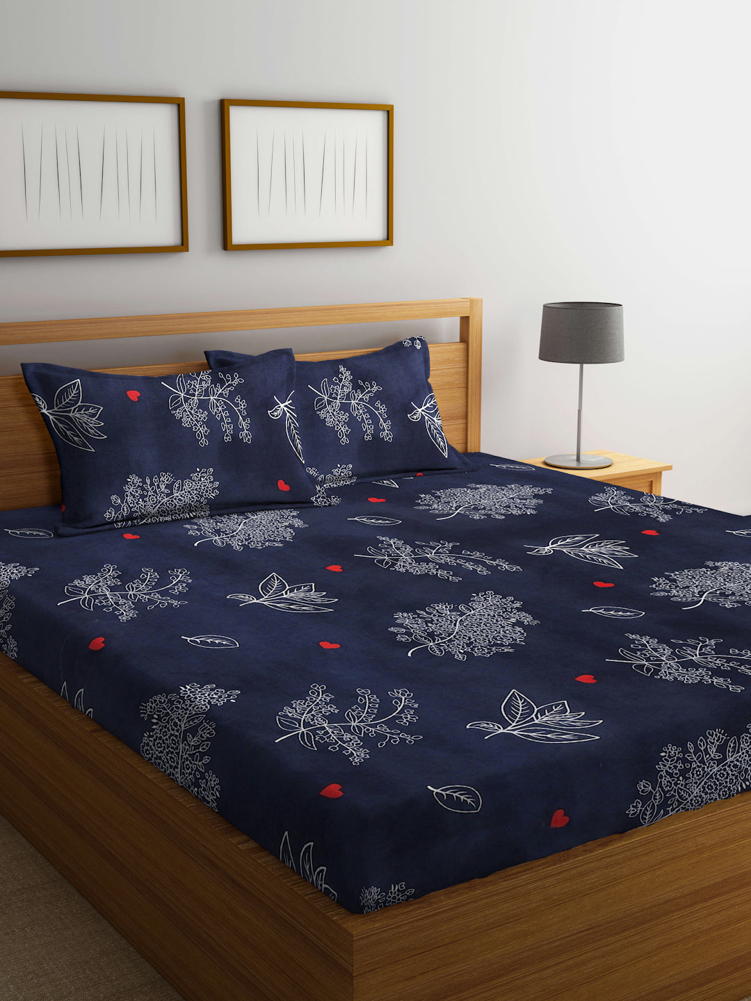 Klotthe Multi Floral 300 TC Cotton Blend Super King Double Bedsheet with 2 Pillow covers (270X270 cm)