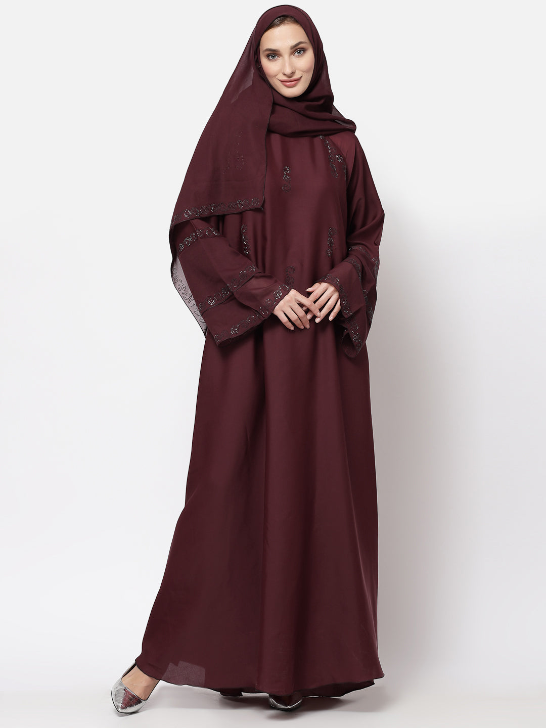 Klotthe Women Maroon Embellished Burqa With Scarves