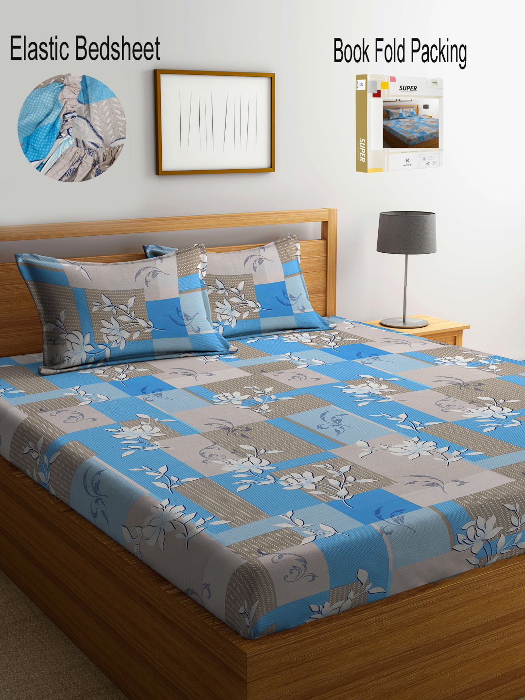 Klotthe Multicolor Floral 400 TC Pure Cotton Fitted Double Bedsheet Set in Book Fold Packing