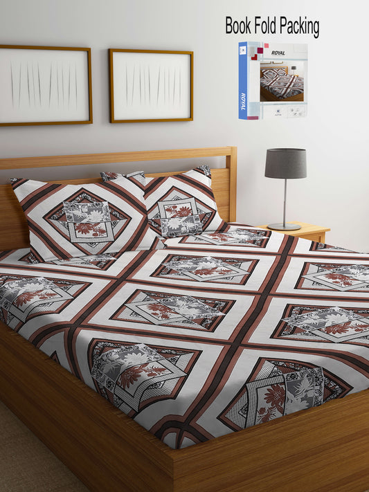 Klotthe Multi Abstract 300 TC Cotton Blend Super King Double Bedsheet Set in Book Fold Packing