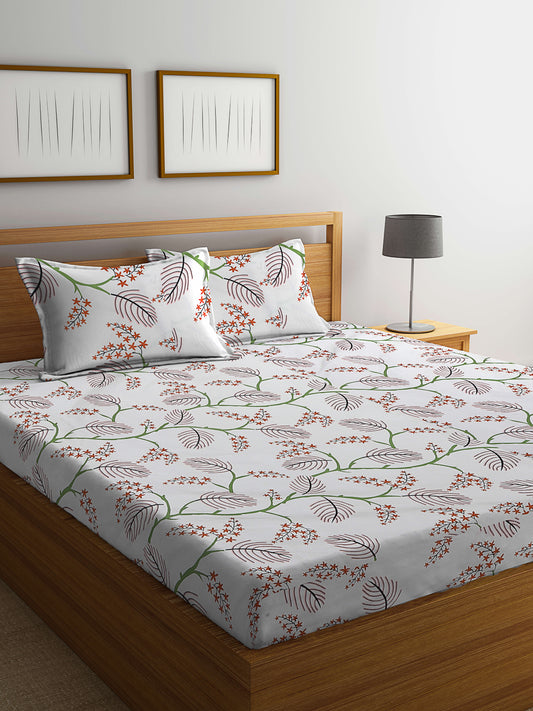 Klotthe Multicolor Floral 300 TC Cotton Blend Double Bedsheet with 2 Pillow Covers