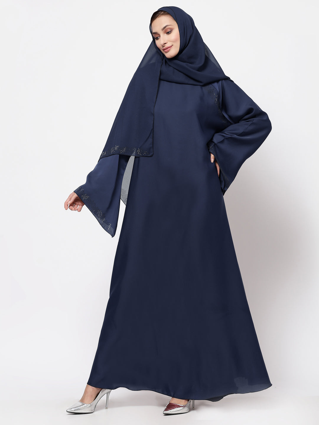 Klotthe Women Blue Embellished Burqa With Scarves