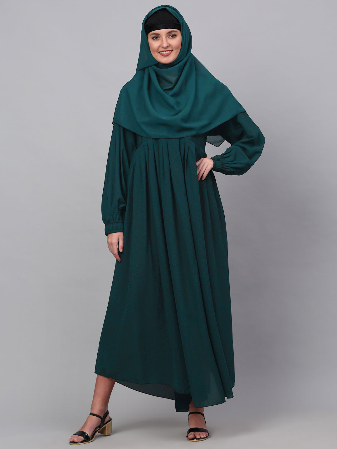 Klotthe Women Turq Embellished Burqa With Scarves