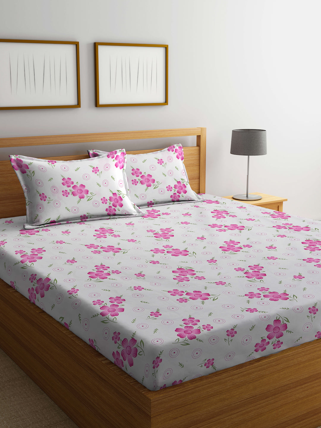 Klotthe Multicolor Floral 300 TC Cotton Blend Fitted Double Bedsheet in Book Fold Packing