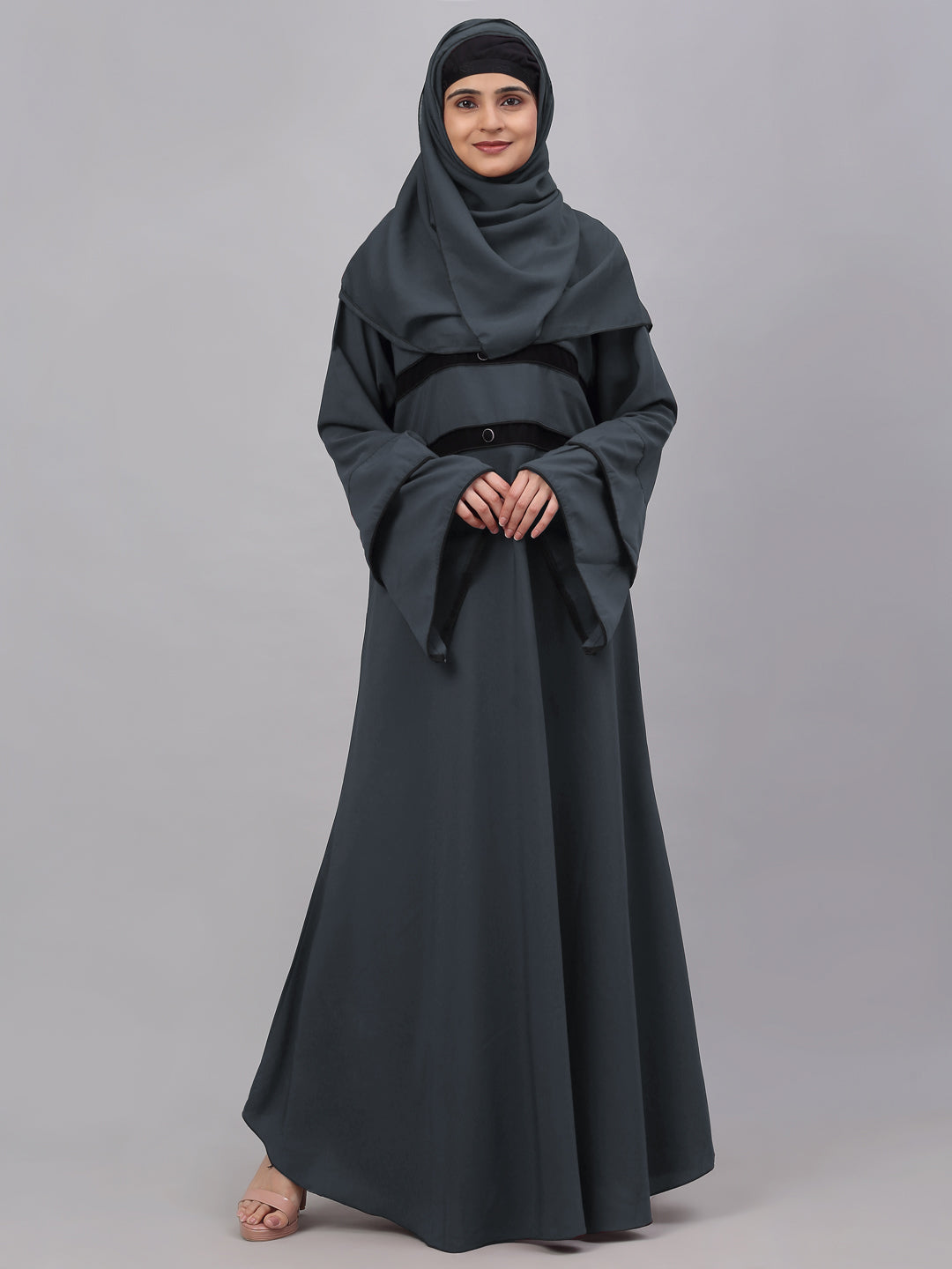 Klotthe Women Grey Embellished Burqa With Scarves