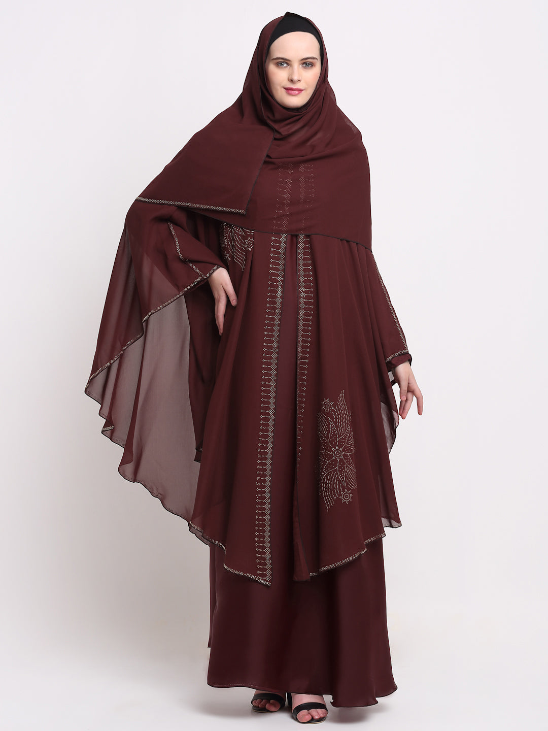 Klotthe Women Maroon Embellished Burqa With Scarves