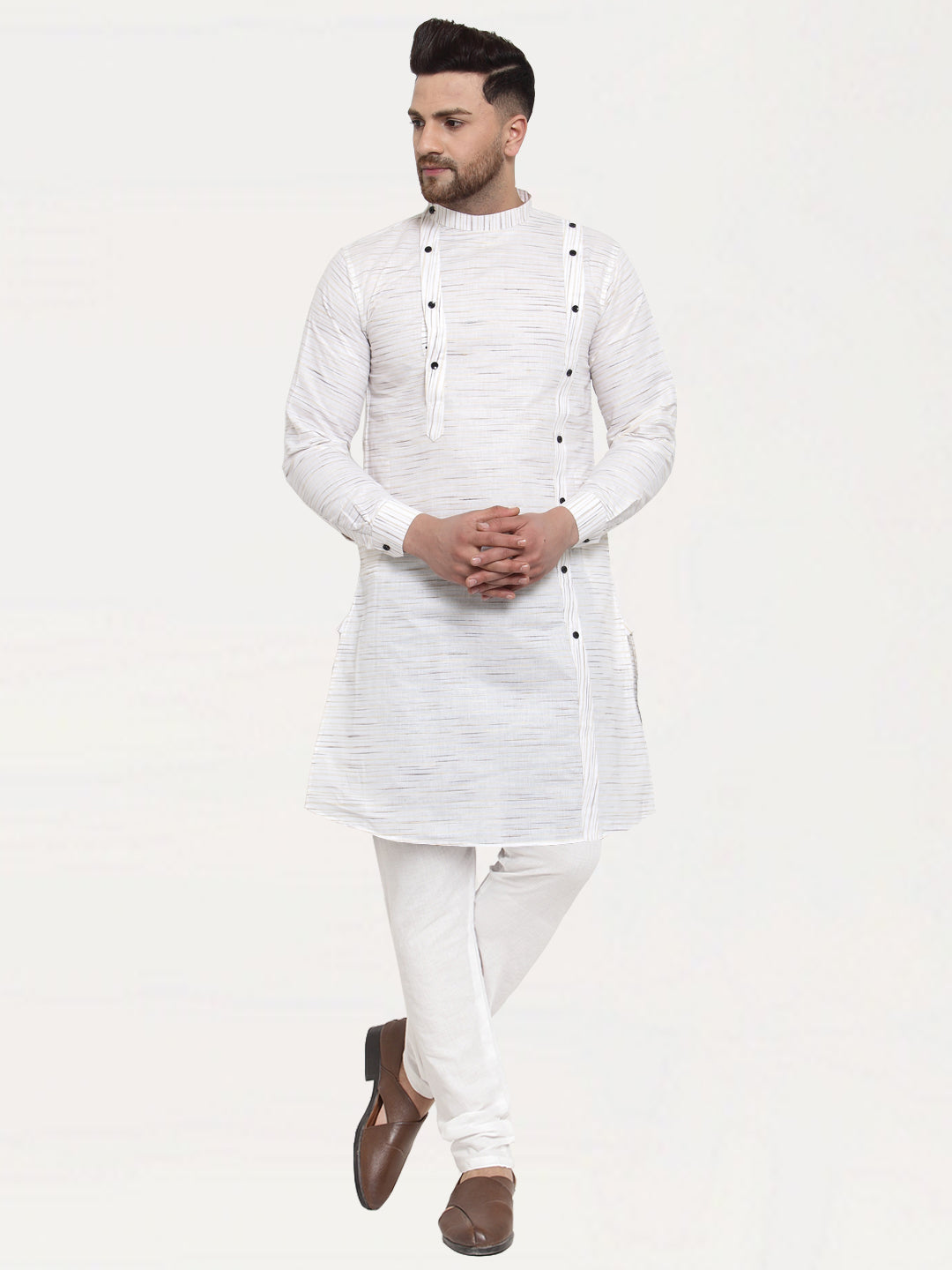 KLOTTHE White Cotton Solid Kurta