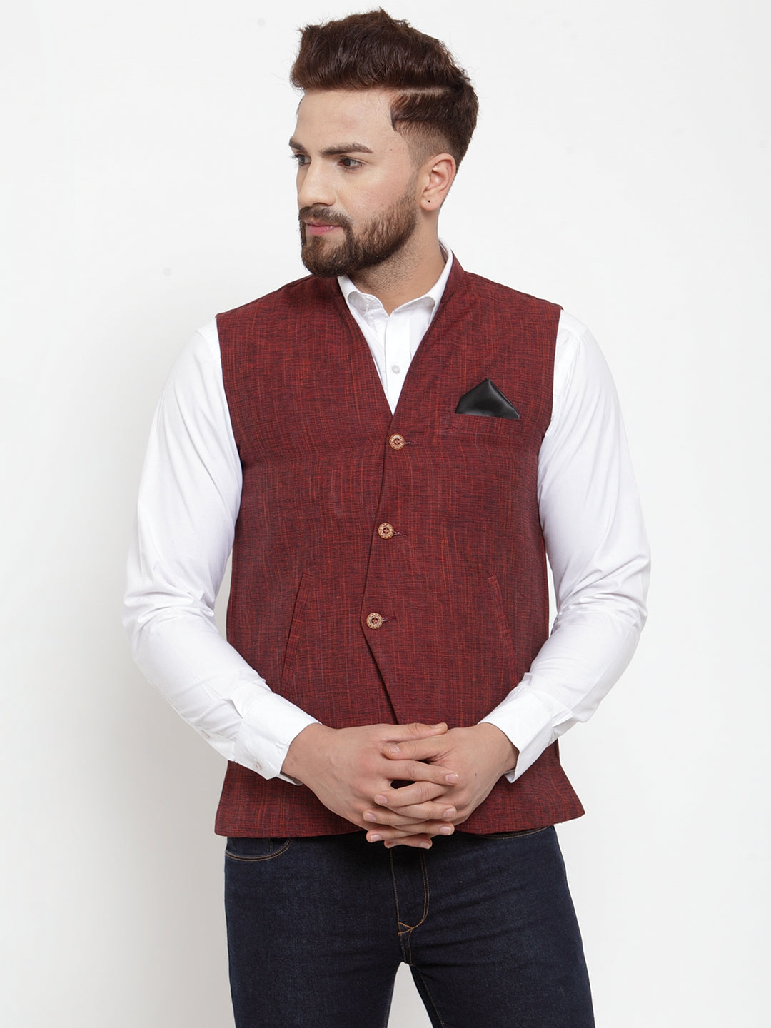 Maroon Pure Cotton Party Nehru Jackets