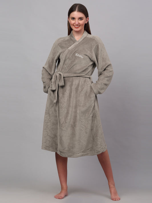 Klotthe Women Beige Solid Bath Robe With Belt