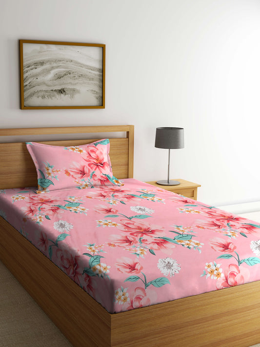 Klotthe Multicolor Floral 300 TC Cotton Blend Single Bedsheet with Pillow Cover