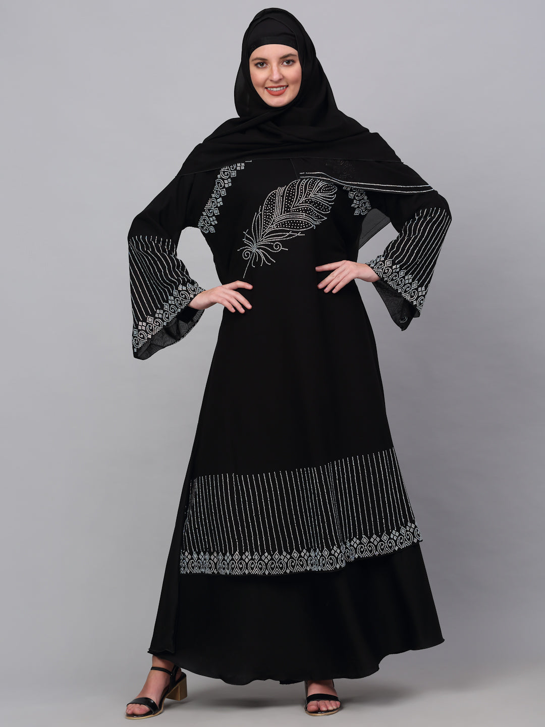 Klotthe Women Black Embellished Burqa With Scarves