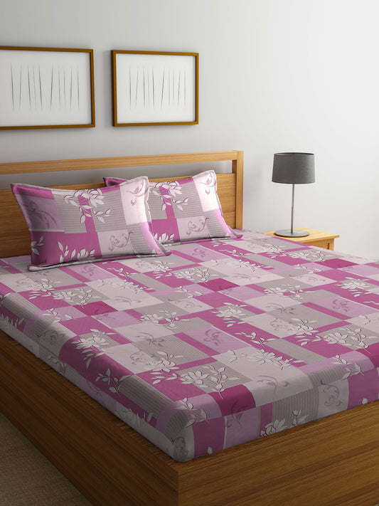 Klotthe Multicolor Floral 400 TC Pure Cotton Fitted Double Bedsheet with 2 Pillow Covers