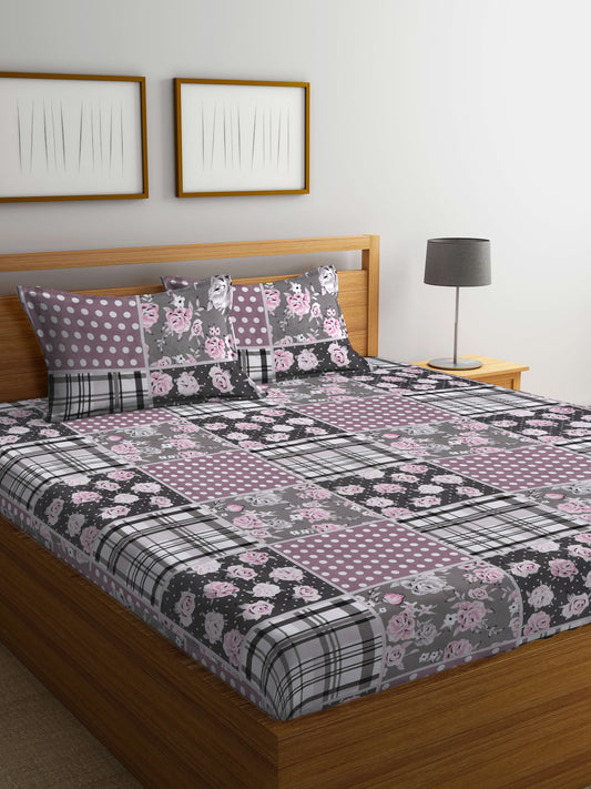 Klotthe Multi Floral 300 TC Cotton Blend Super King Double Bedsheet with 2 Pillow covers (270X270 cm)