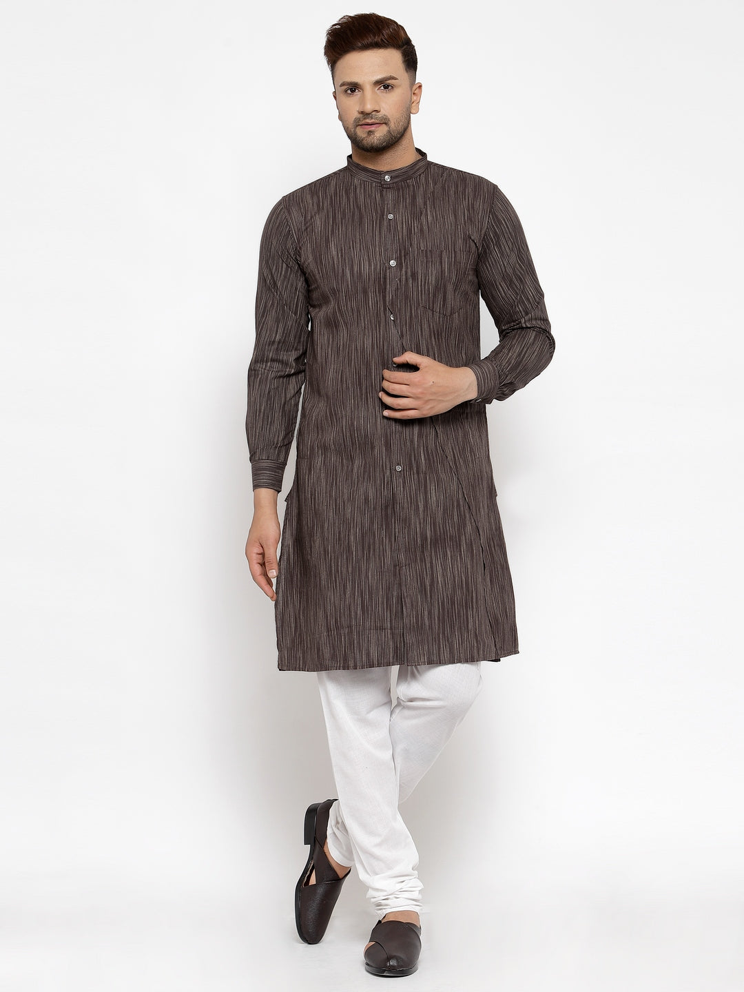 KLOTTHE Brown Cotton Striped Kurta