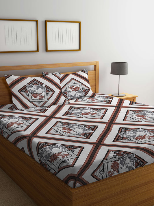 Klotthe Multi Abstract 300 TC Cotton Blend Super King Double Bedsheet with 2 Pillow covers (270X270 cm)