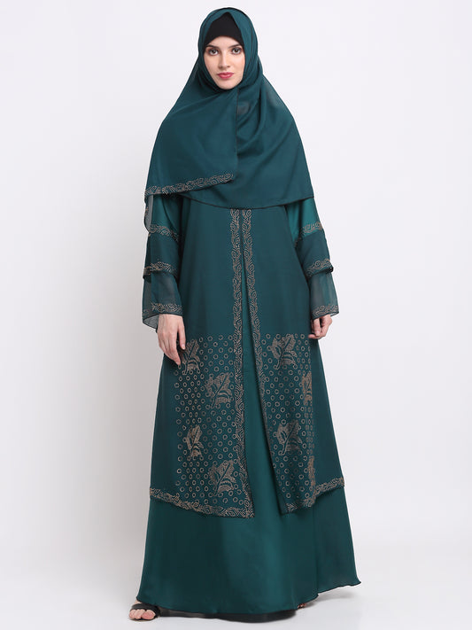 Klotthe Women Green Embellished Burqa With Scarves