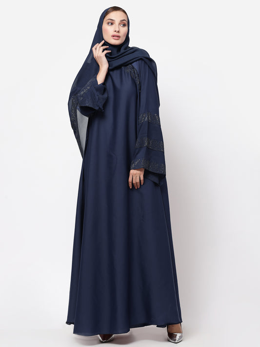 Klotthe Women Blue Embellished Burqa With Scarves